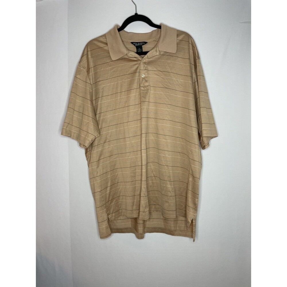Brooks Brothers Shirt Mens XL Brown Short Sleeve‎ Polo Striped Performance Knit